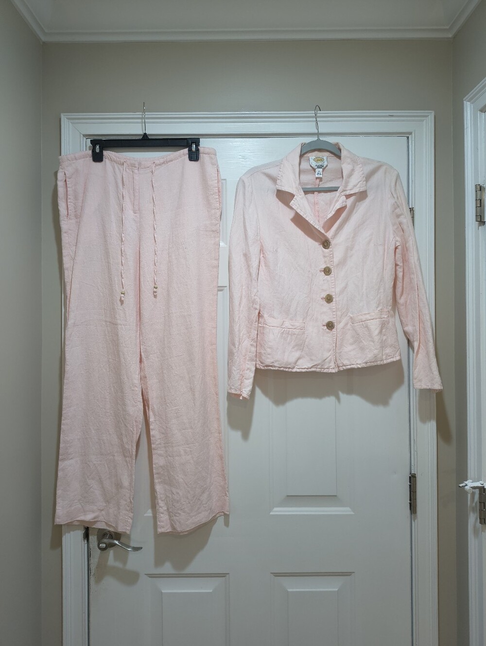 Talbots Irish Linen Blend Light Pink Pant Suit Size 12